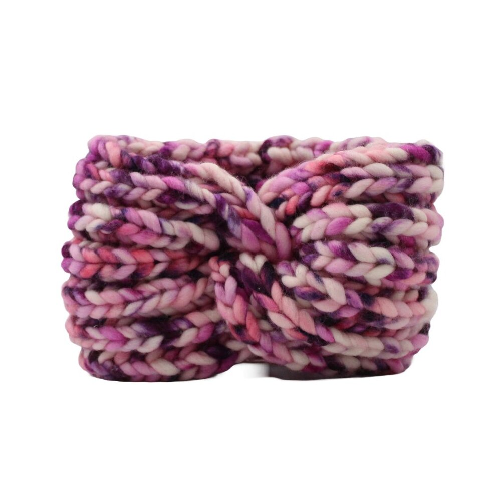 Handmade Knit Pink Purple Blueberry Merino Wool Ear Warmer Headband for Women